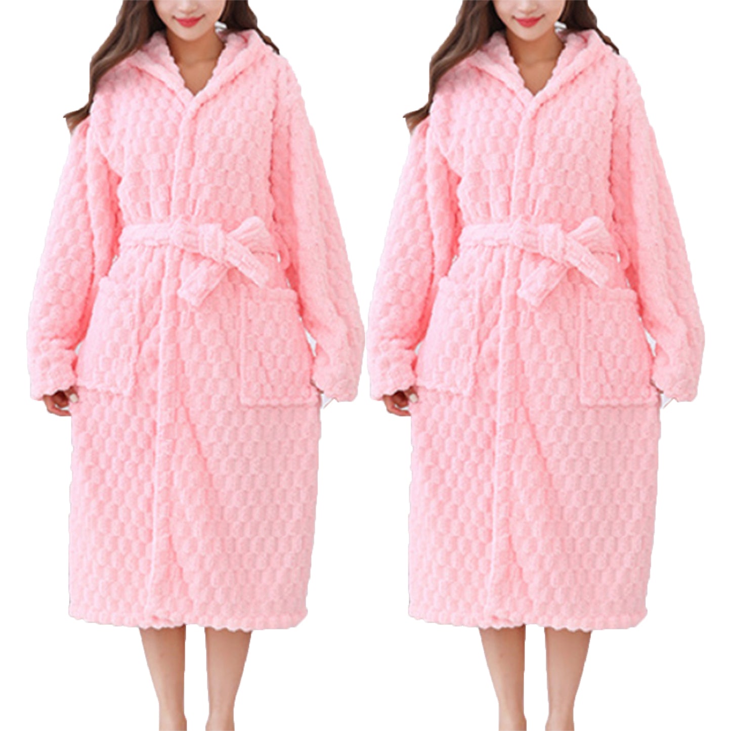 2Pcs Towelling Wrap Hooded Bathrobe