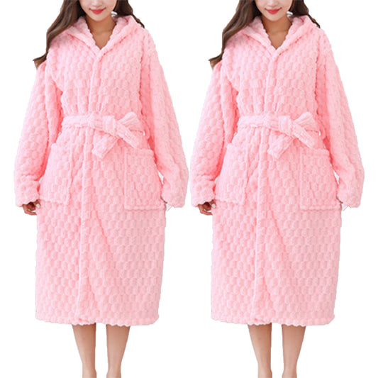 2Pcs Towelling Wrap Hooded Bathrobe