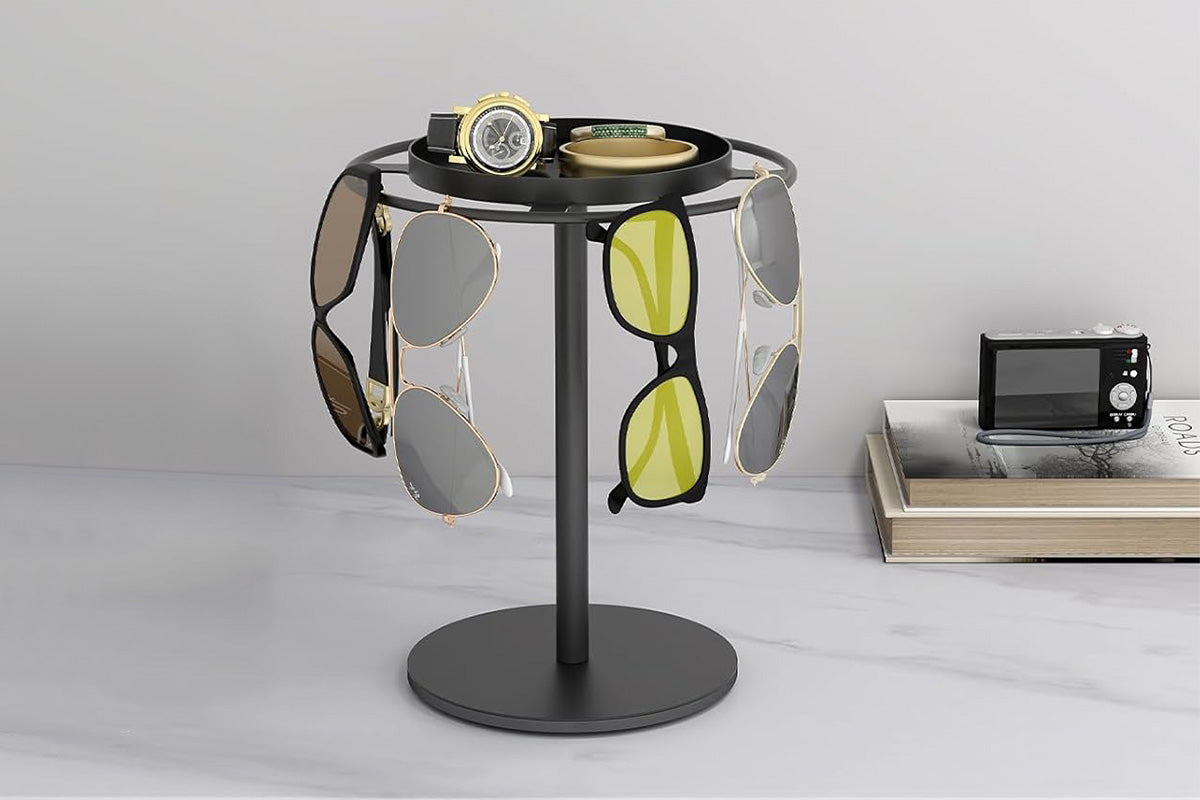 Iron Sunglasses Organizer Storage Holder Stand with Tray for Desk
