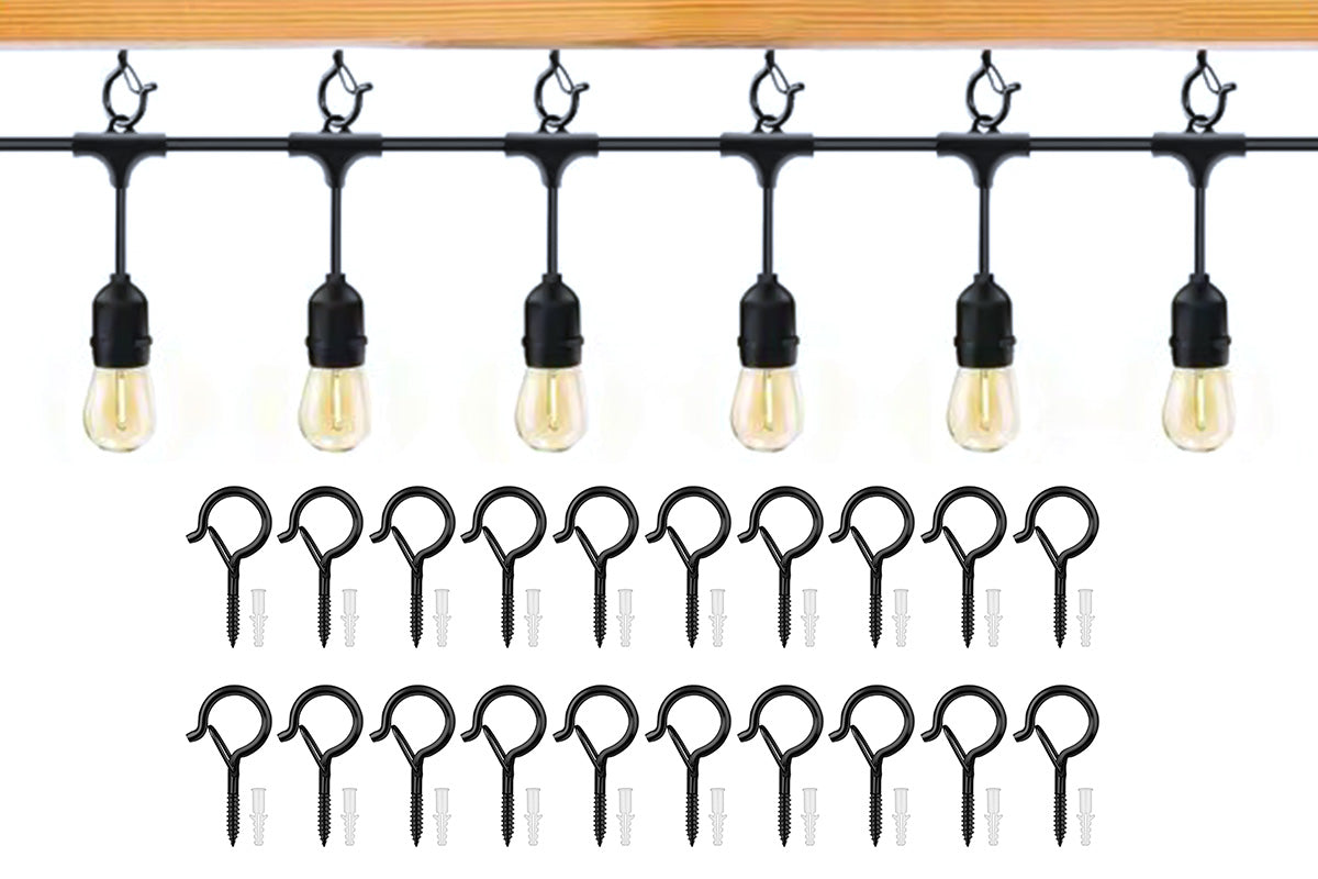 20PCS Q Hanger Hooks with Safety Buckle Windproof Screw Hooks for Hanging Outdoor Lights Plants