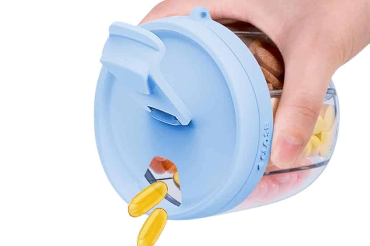 7 Compartments Pill Organizer Bottle with Handle and Rotating Lid for Travel Use