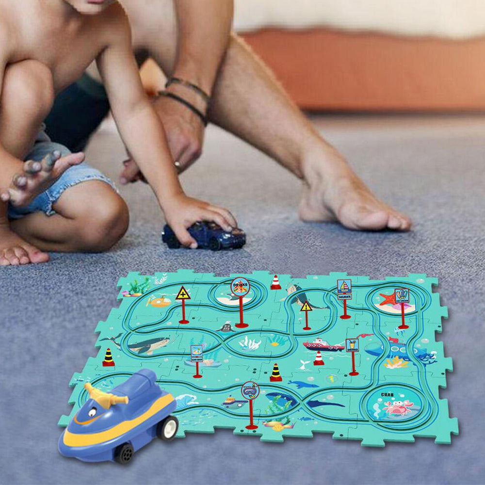 DIY Car Track Puzzle Play Set With A Cute Vehicle Preschool Educational Montessori Toy