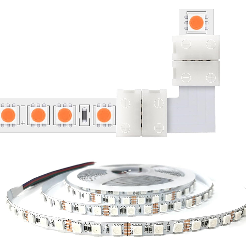 10Pcs L Shape 4-Pin 10mm LED Connectors with 20Pcs Clips for Strip Lights