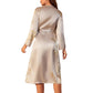 Casual Floral Print Satin Night Robe Long Sleeve V Neck Sleep Robe With Belt