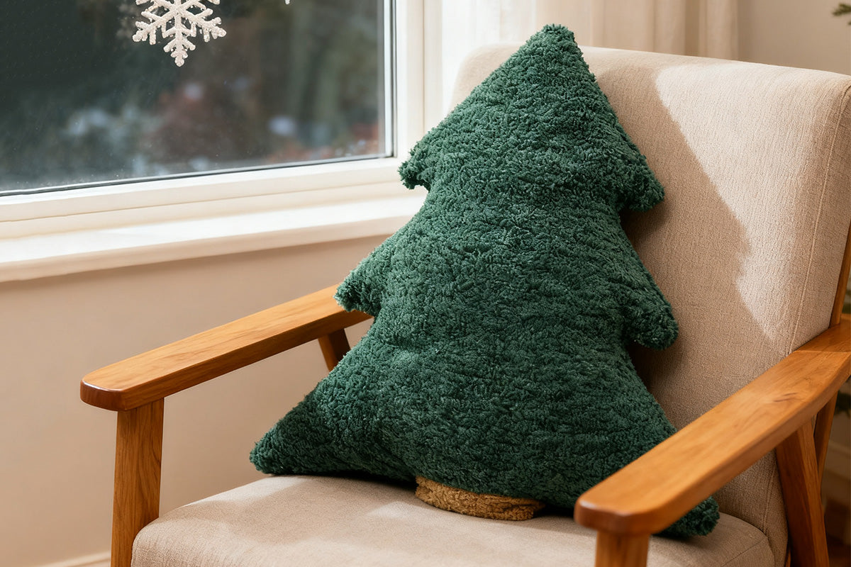 Christmas Tree Shaped Plush Pillow Soft Decorative Cushion for Holiday Home Decoration