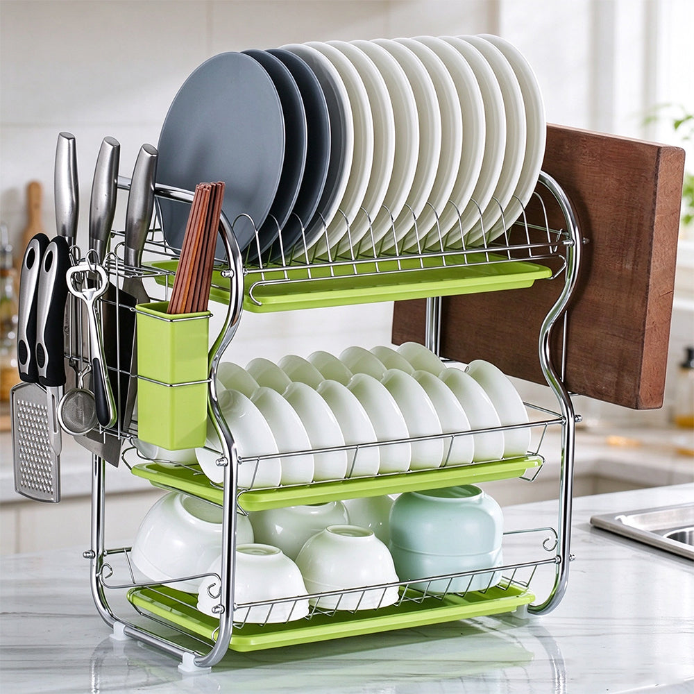 Multifunctional 3 Tier Iron Dish Drying Rack with Drainboard