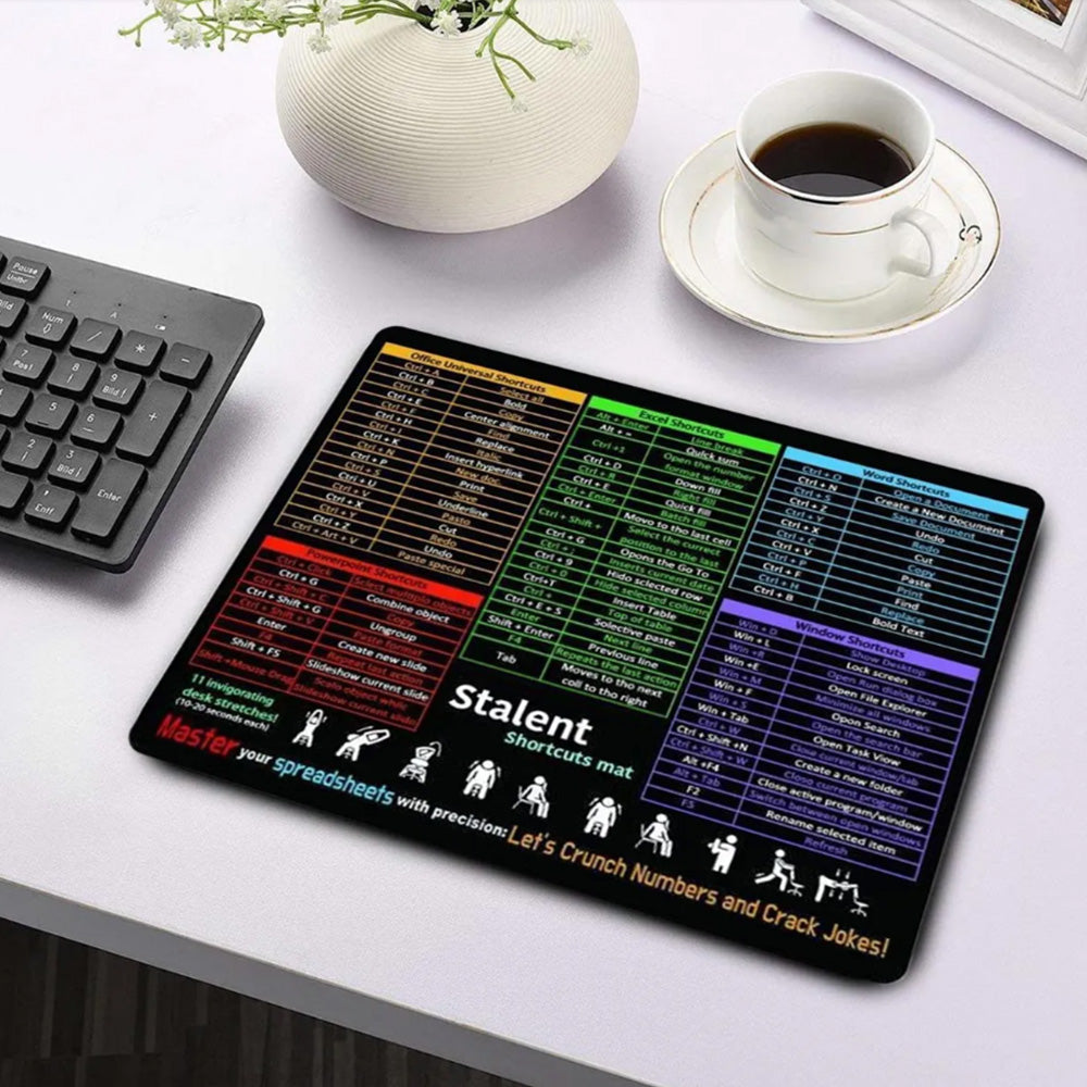 Portable Computer Mouse Pad with Excel Word PowerPoint Windows Shortcuts