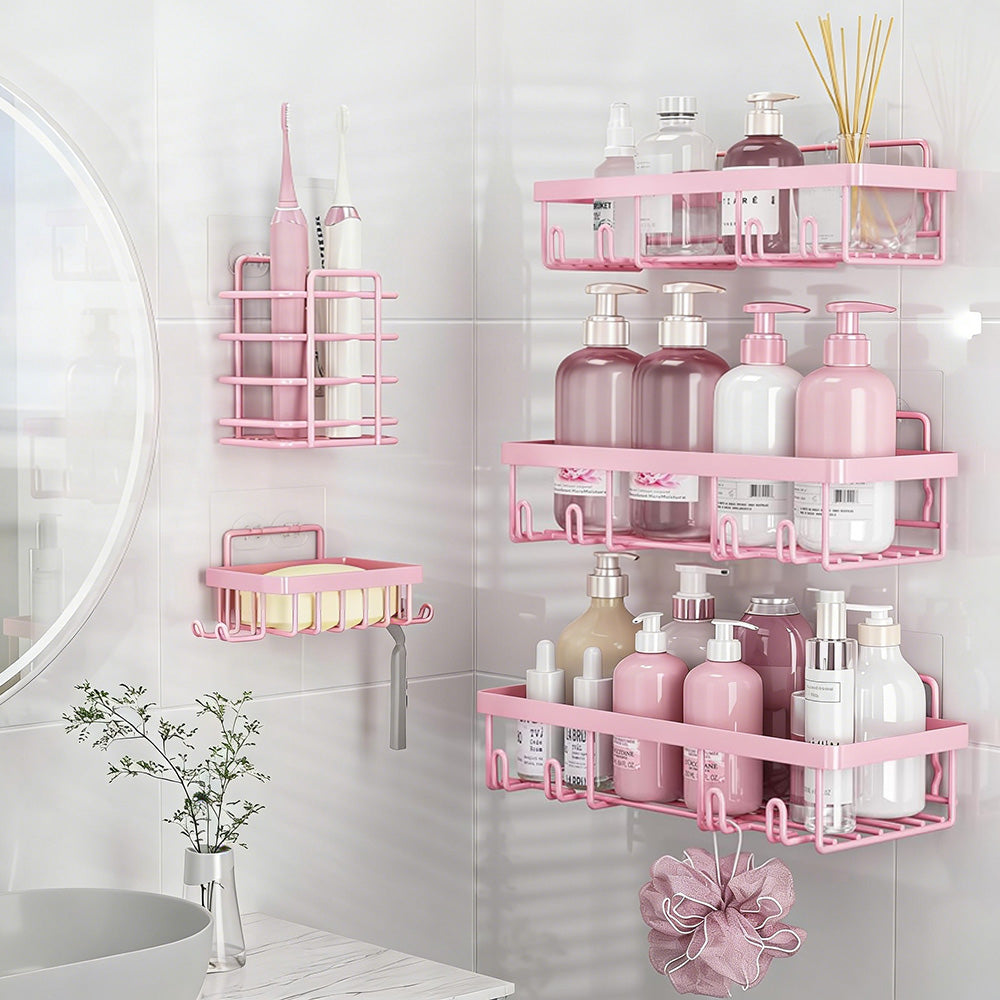 5Pcs Shower Caddy Adhesive Bathroom Wall Organizer Rack