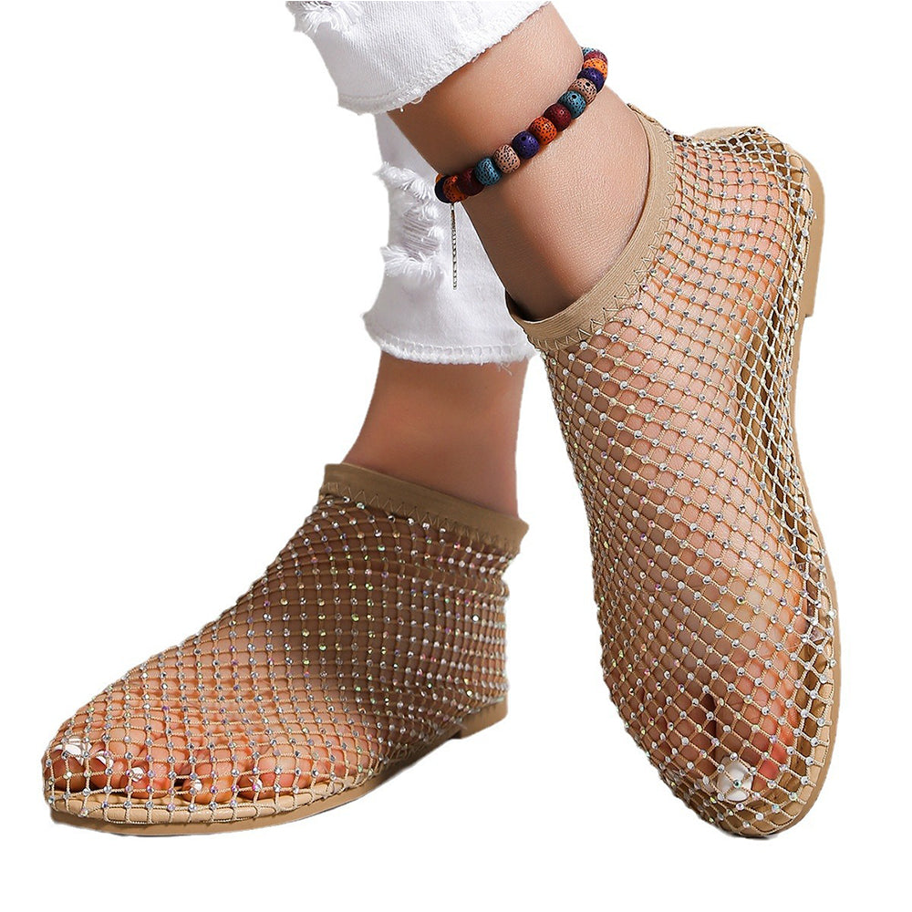 Women's Rhinestone Decor Hollow Out Flat Heels Sandals