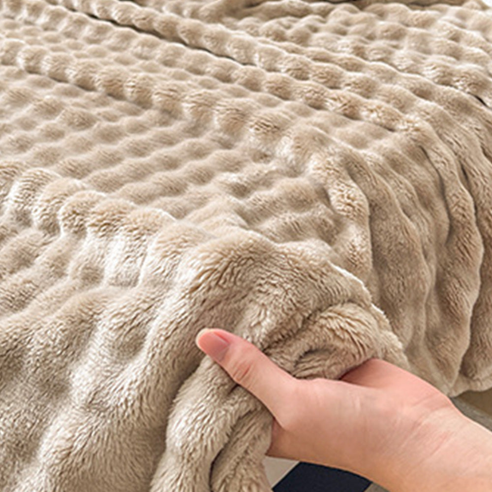 Bubble Fleece Blanket Soft Textured Throw for Sofa Bed Home Decor-Khaki