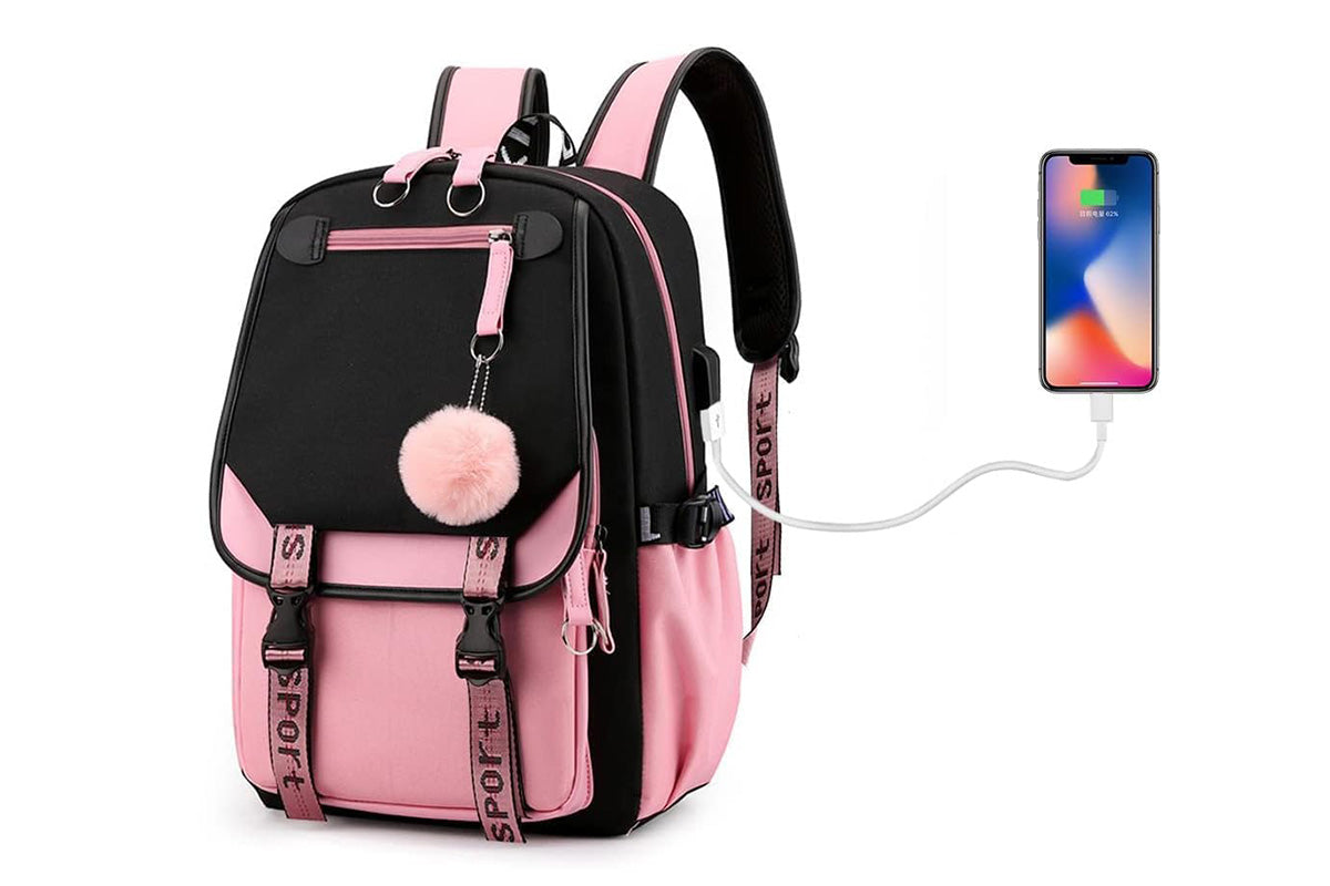 Girls Backpack Middle School Students Bookbag with USB Charge Port