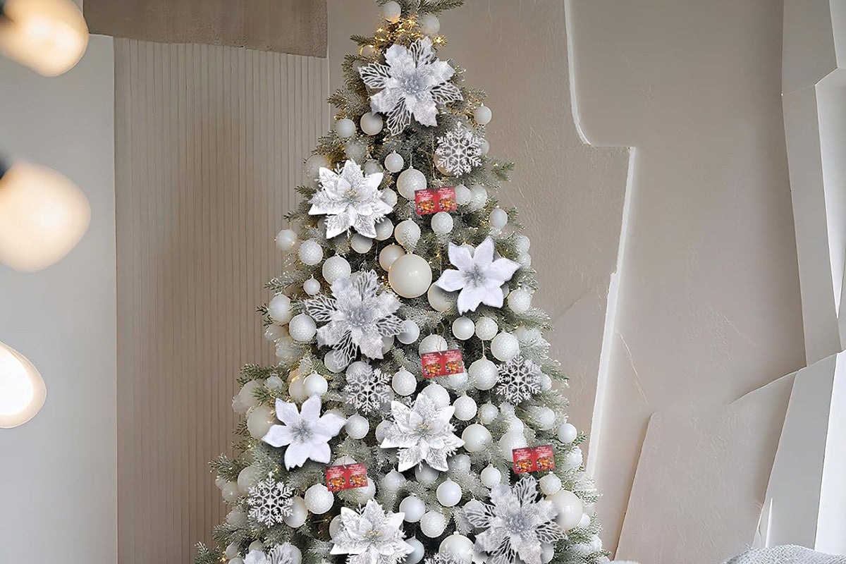 24Pcs Artificial Flowers Christmas Tree Decorations for Wreath Fireplace Stairs