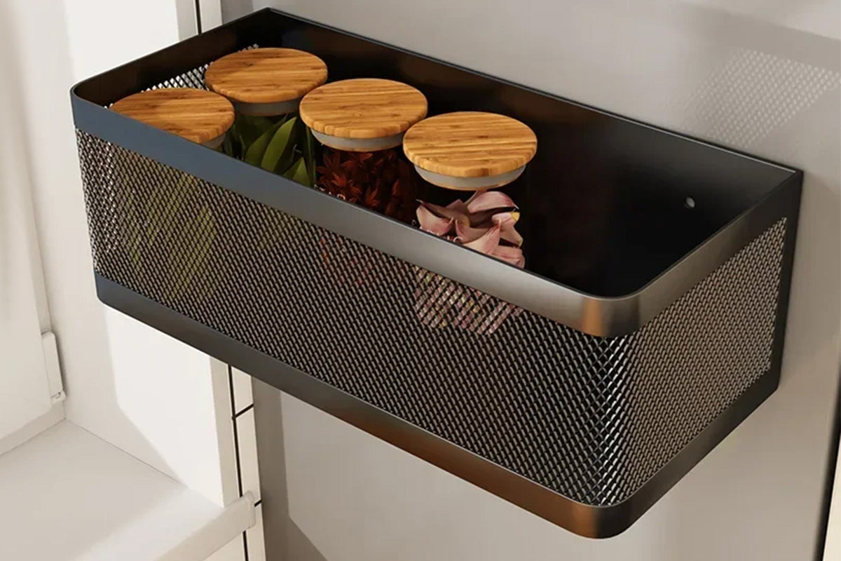 No-Drill Wall-Mounted Metal Storage Rack for Kitchen & Bathroom Garlic Ginger Green Onion Organizer