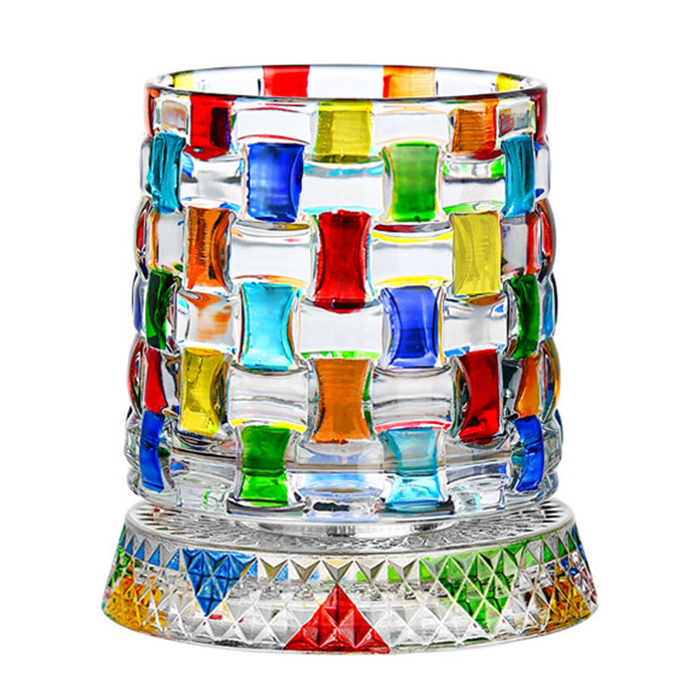 270ml Rotating Whiskey Glass Hand Painted Whiskey Tumbler for Home Bar