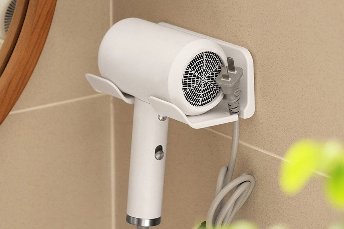 2PCS Wall Mounted Hair Dryer Holder with Cord Organizer Adhesive Blow Dryer Storage Rack