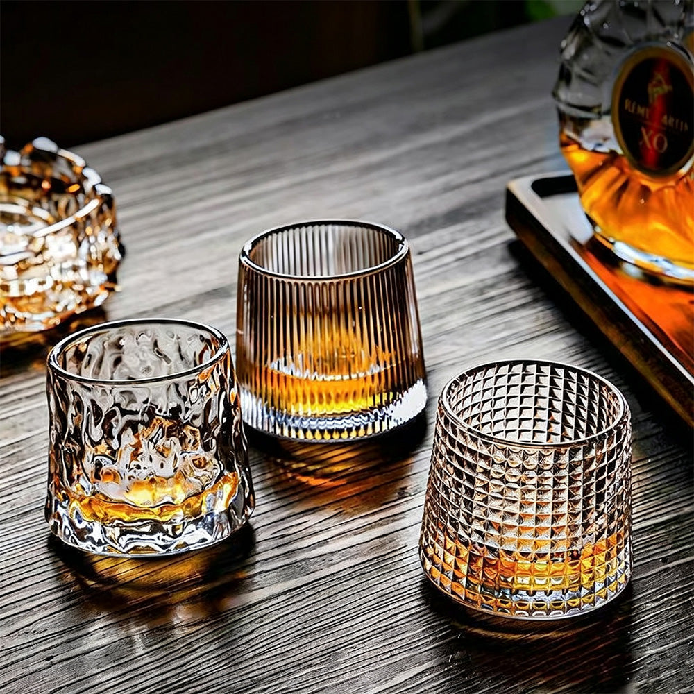 4PCS Rotating Whiskey Glass 180ml Rotating Glass Tumblers for Home Bars Party
