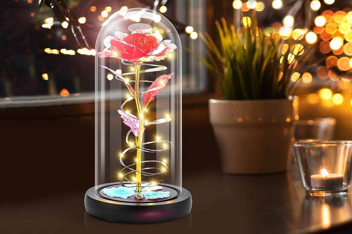 Eternal Rose Night Light in Glass Dome with LED