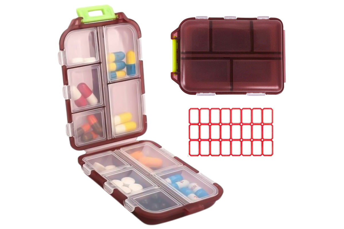 Travel Pill Boxes Pill Organizer 24 Lables 10 Grids Travel Daily Pill Container