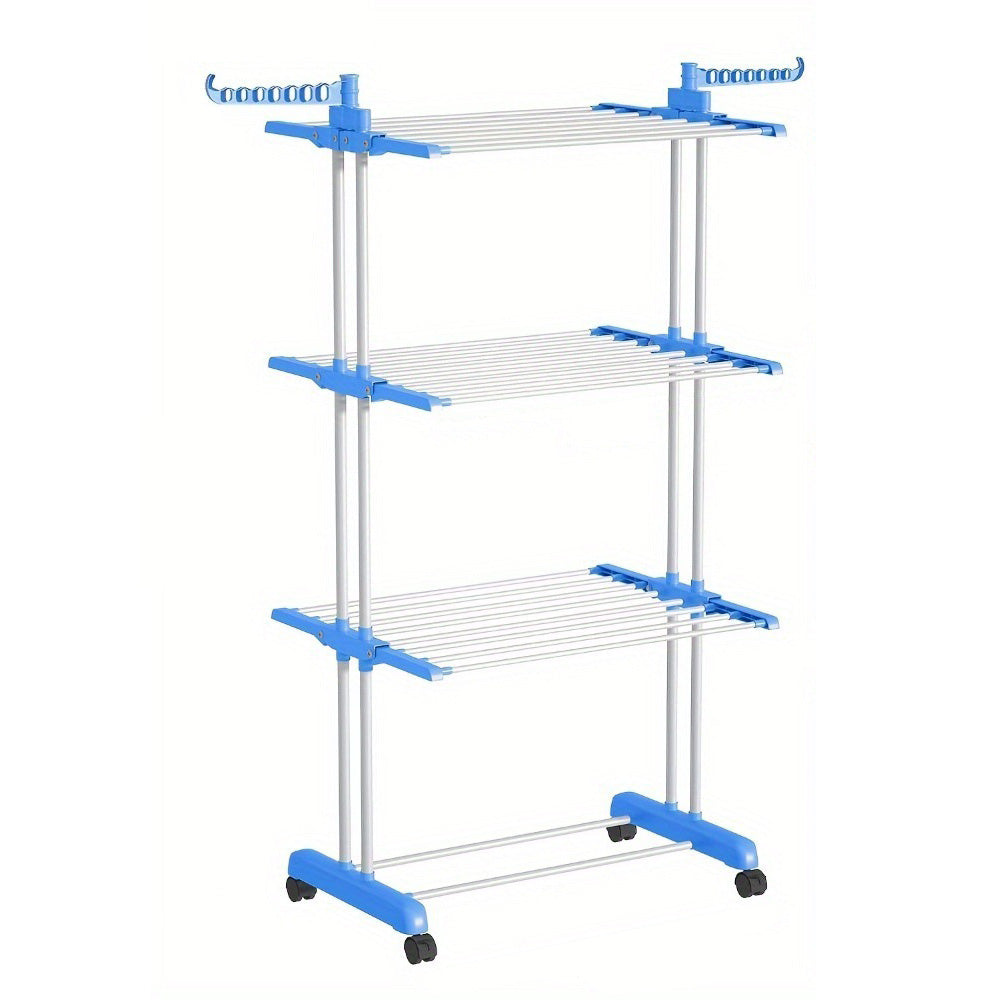 4 Tier Foldable Clothes Drying Rack with Wheels and Storage Hooks