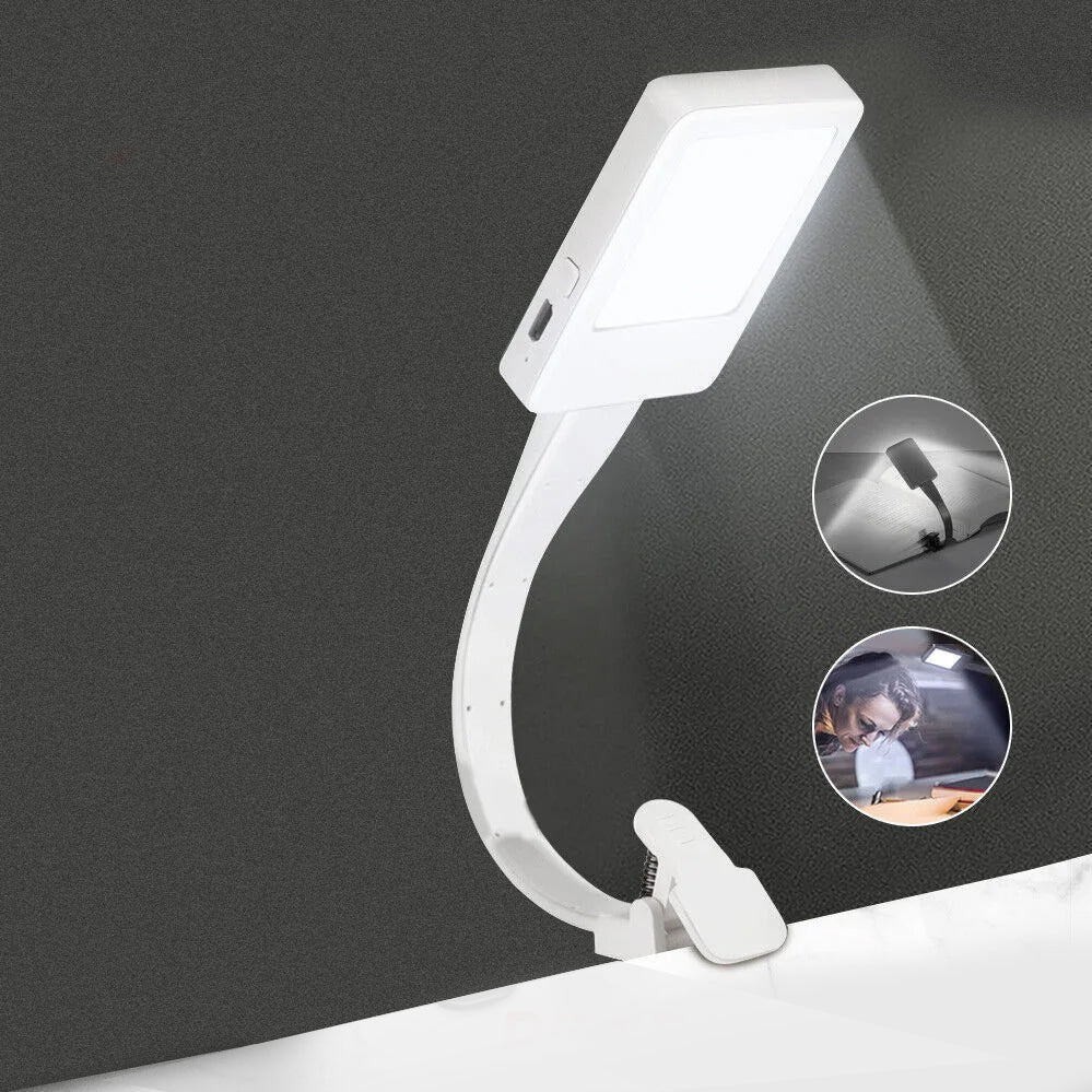 LED Book Reading Light Lamp USB Rechargeable Flexible Clip On Bed Desk Table