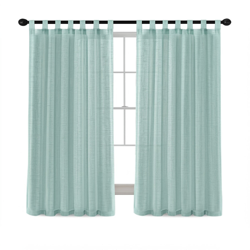 2Pcs Linen Sheer Curtains Living Room Curtains Pair Privacy Linen Draperies-Green