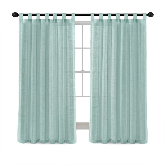 2Pcs Linen Sheer Curtains Living Room Curtains Pair Privacy Linen Draperies-Green