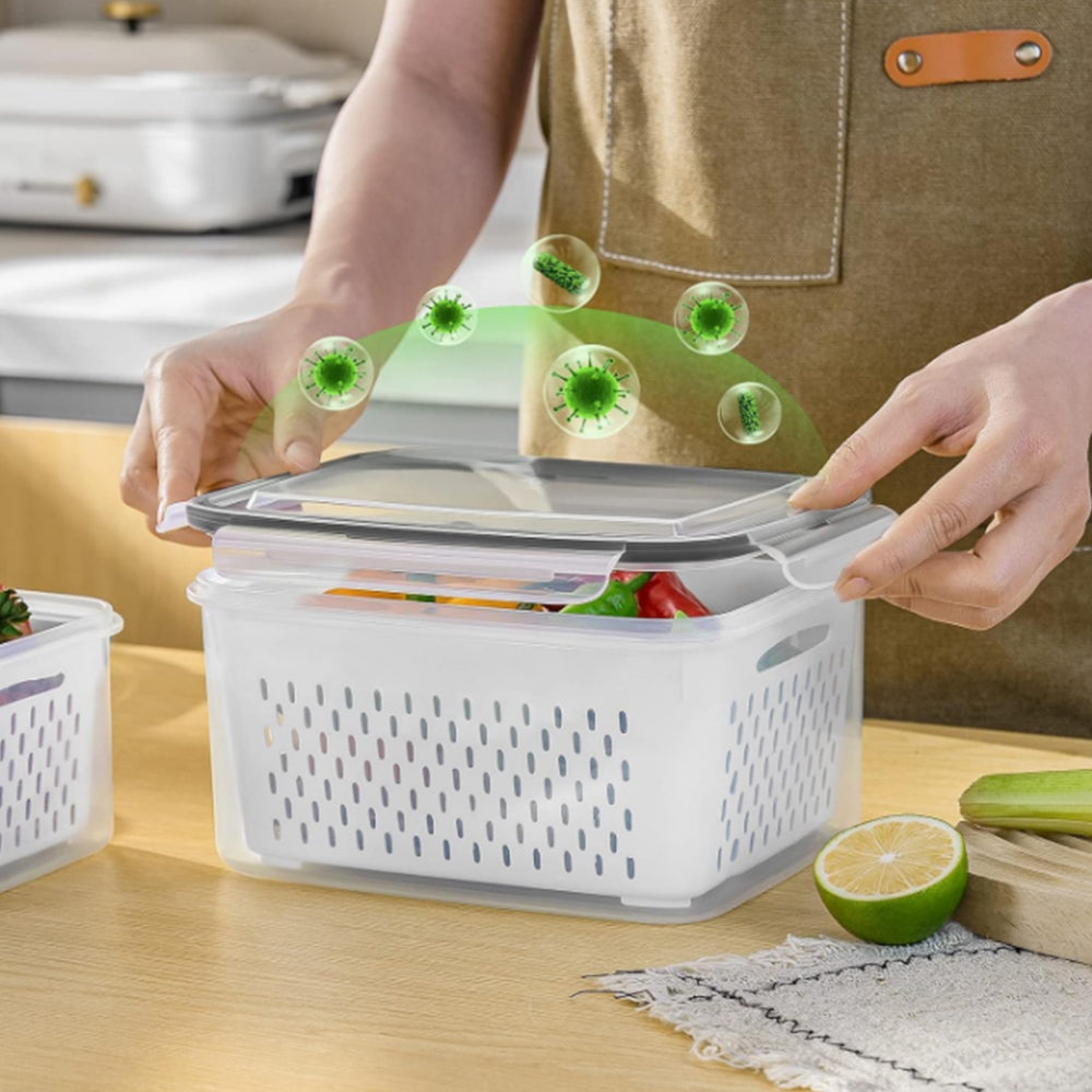 3Pack Fridge Food Storage Container Sets with Lids and Strainer