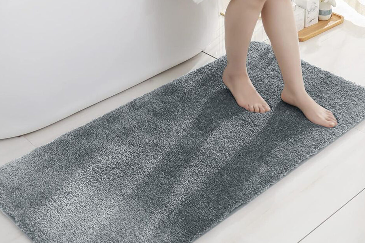 Non Slip Shaggy Bath Mat Ultra Soft Thick Fluffy Pile Non Slip Bath Rug-Grey