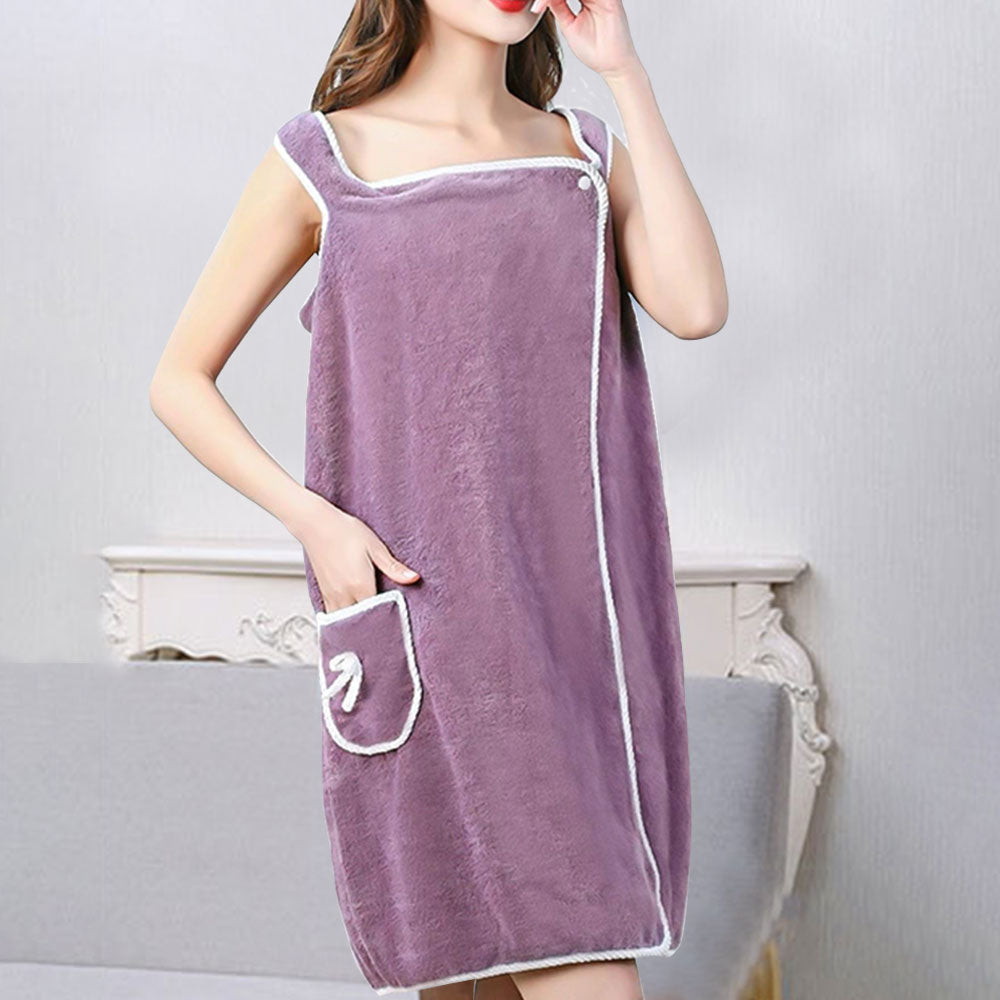 135x80CM Coral Fleece Bath Towel Wearable Wrap Absorb Bathrobe With Pocket