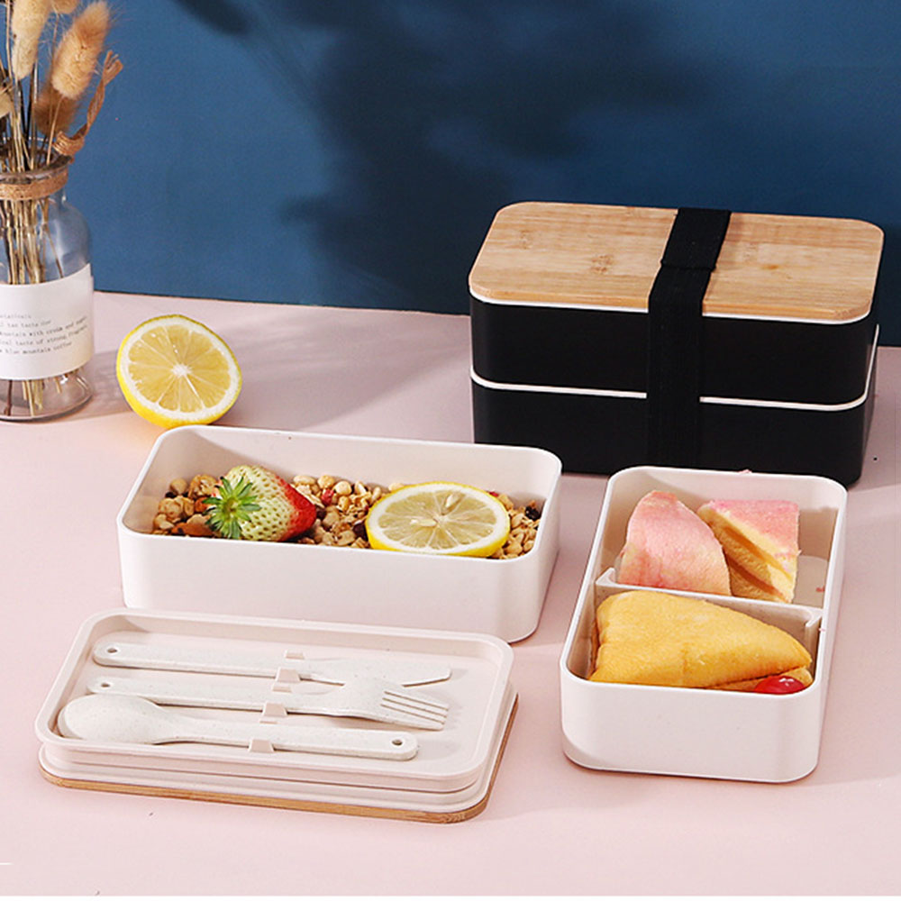 Bento Box 2 Layer Stackable Leak-Proof Japanese Lunch Box with Spoon Fork