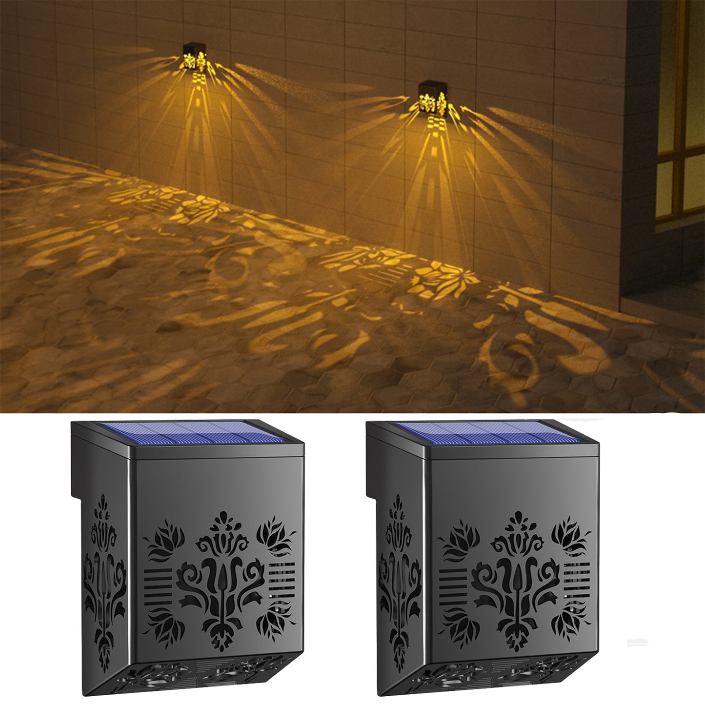 2Pcs Solar Street Light Hollowed Out LED Floods Light