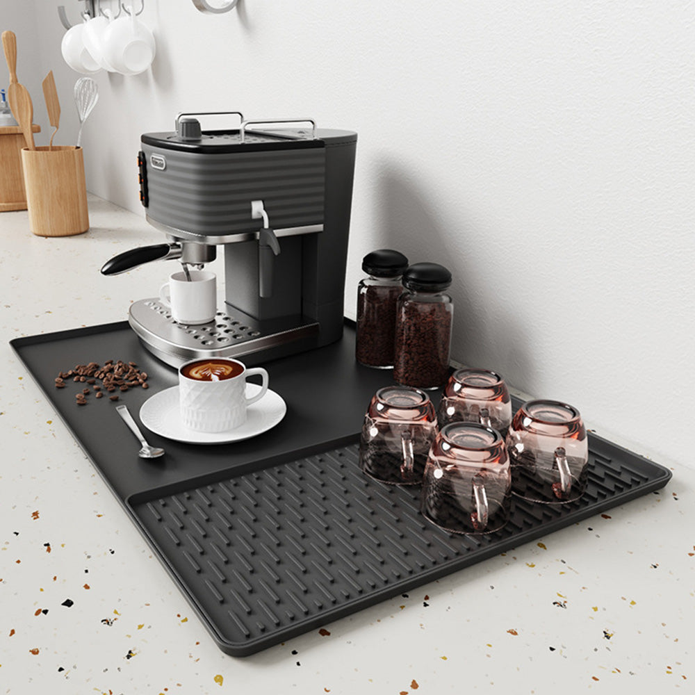 Silicone Coffee Mat with Detachable Dish Drying Mat for Coffee Maker Dish Rack