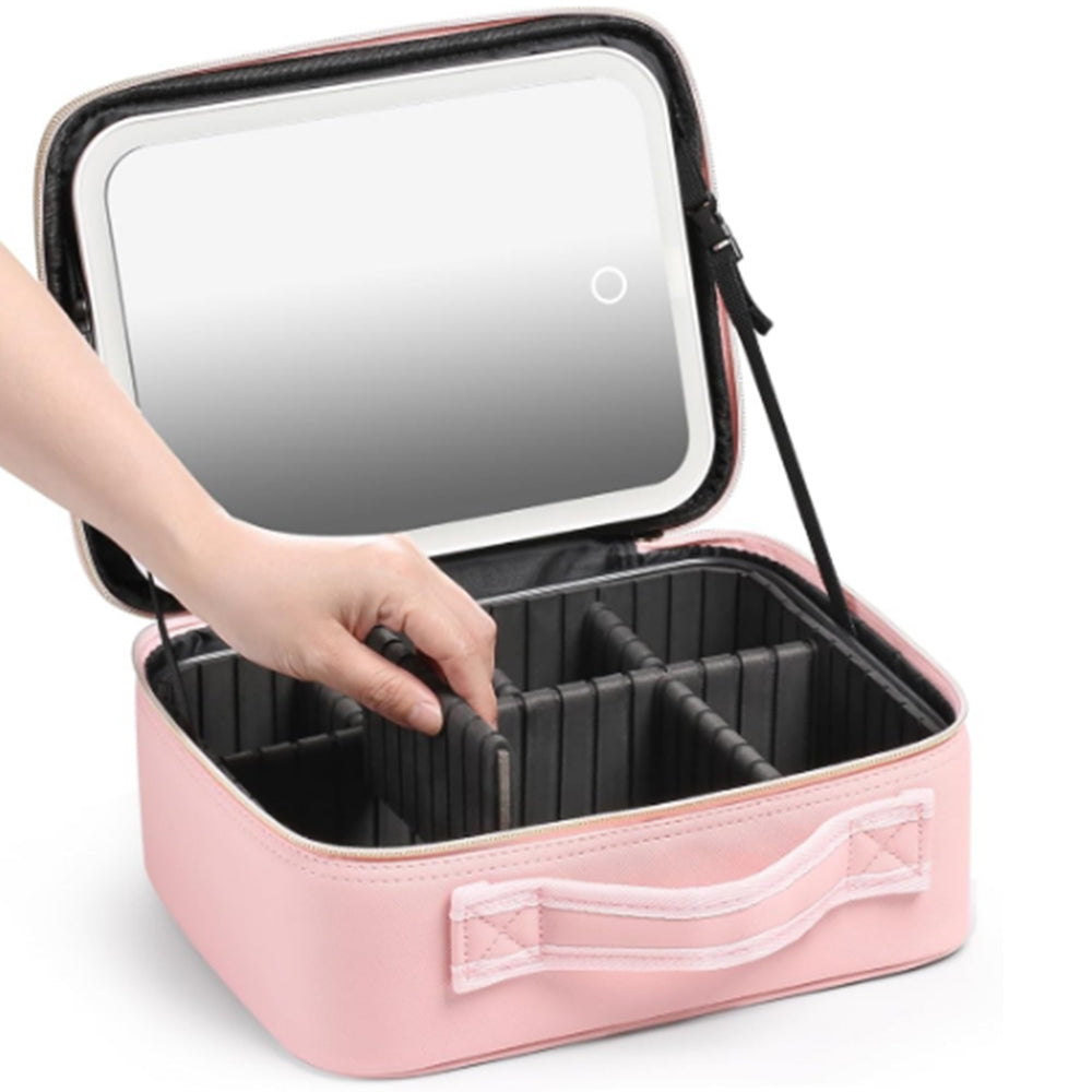 2Pcs 25x10.5x23CM Travel Makeup Storage Bag with Mirror and Light