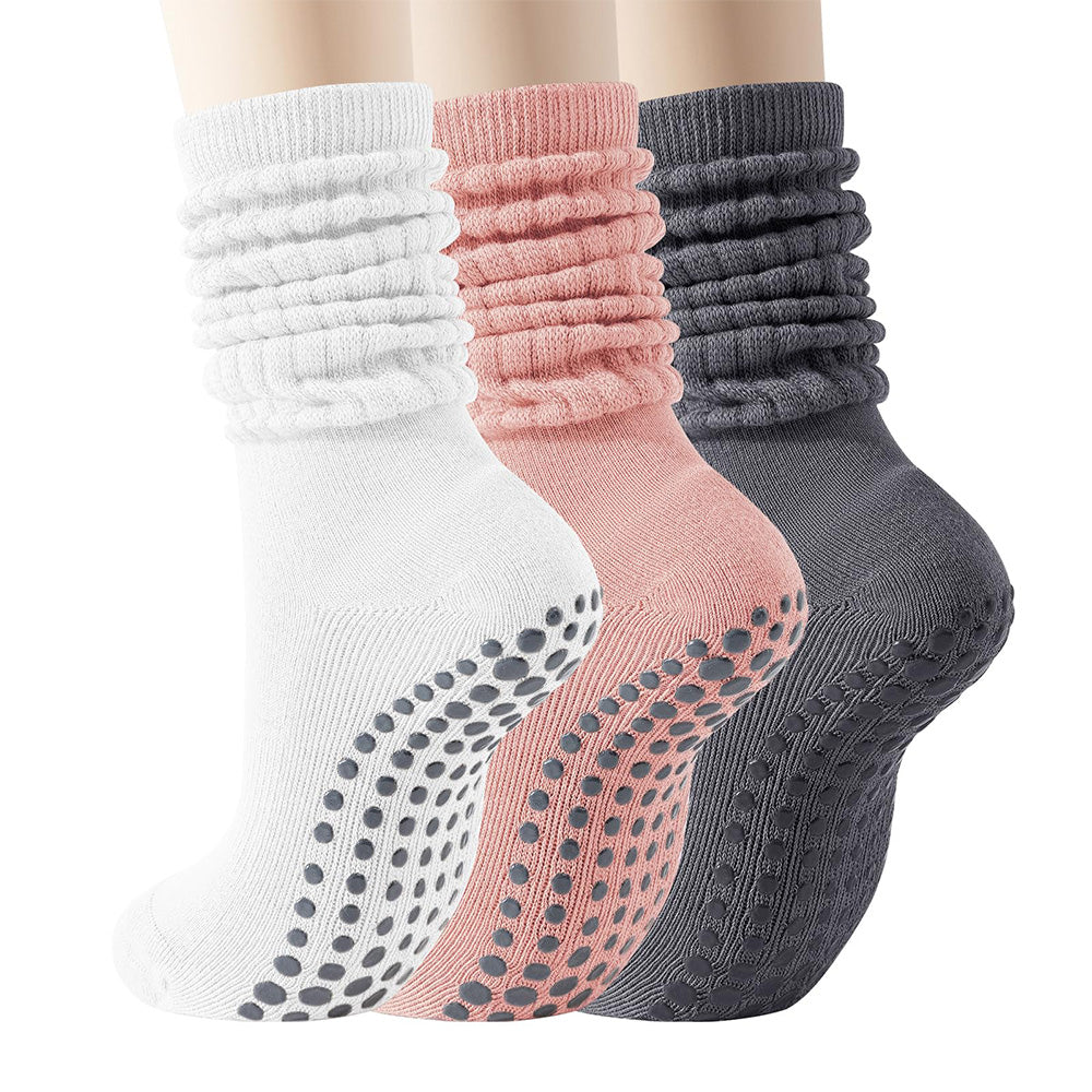 3 Pairs Knee-High Non-Slip Yoga Socks with Grips for Pilates Dance Barre