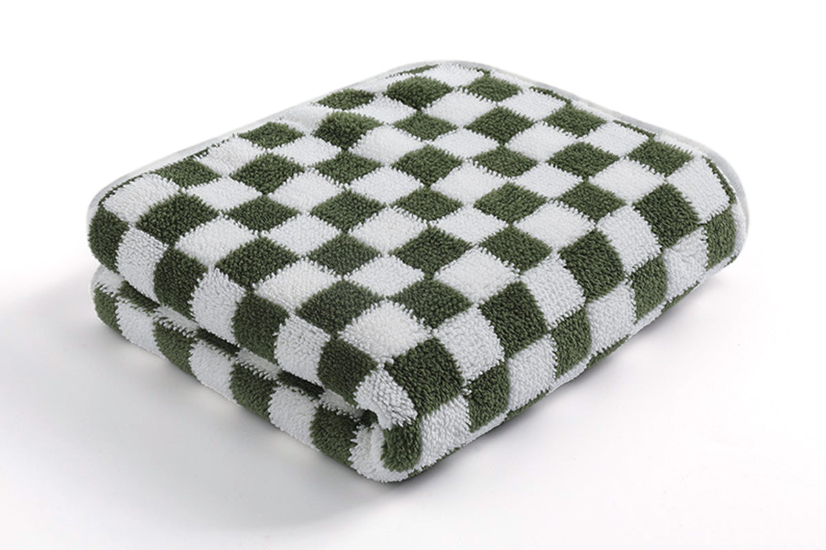 4 Piece Checkered Coral Fleece Towel Set Bath Face Towels