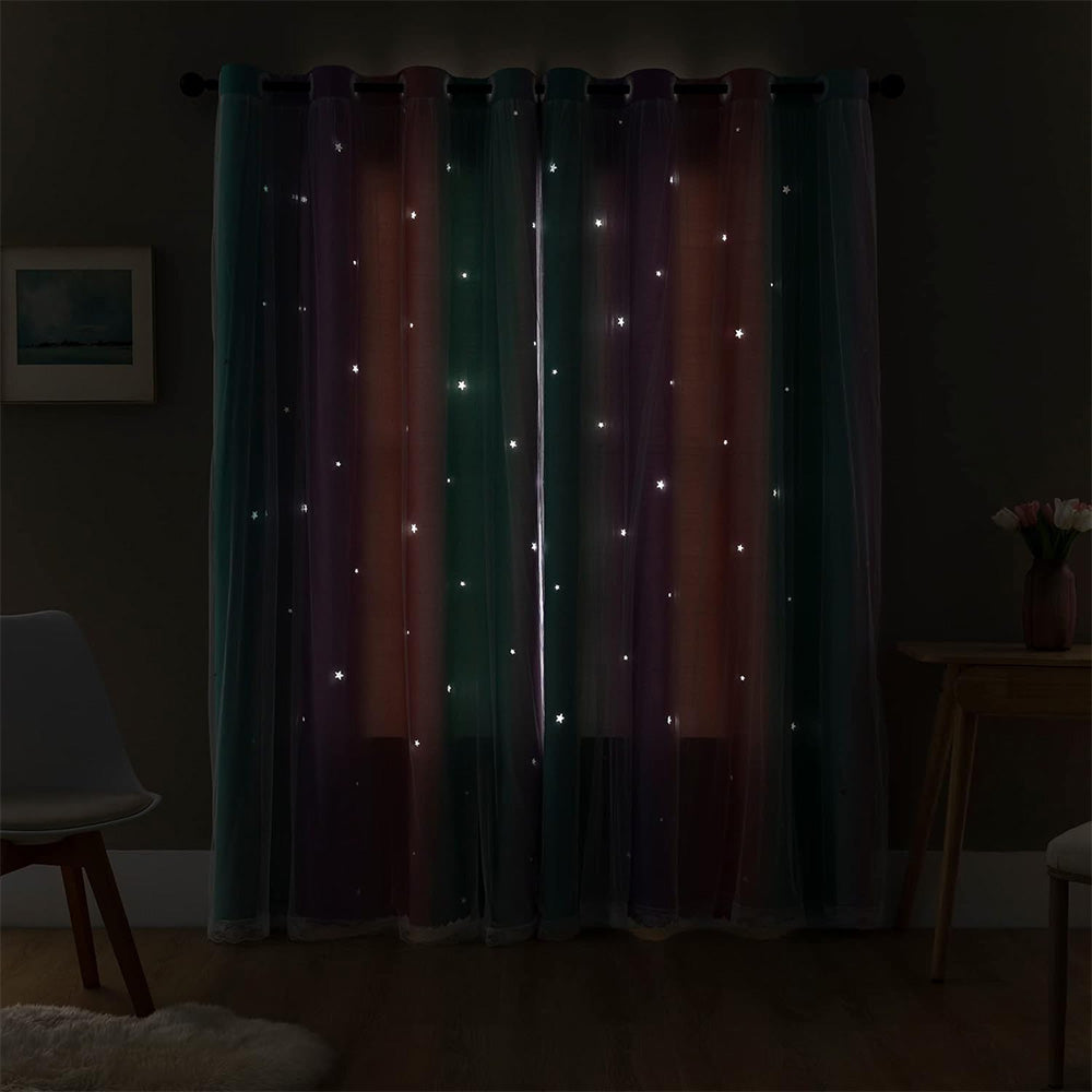 Colorful Double-Layer Blackout Curtain for Bedroom Decor with Laser-Cut Star Design