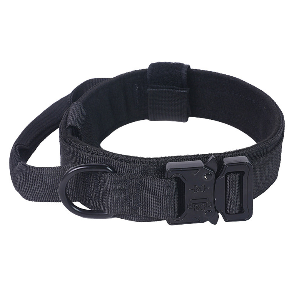 Adjustable Dog Collar with Handle Tactical Nylon Pet Collar for Medium Large Dogs-Black