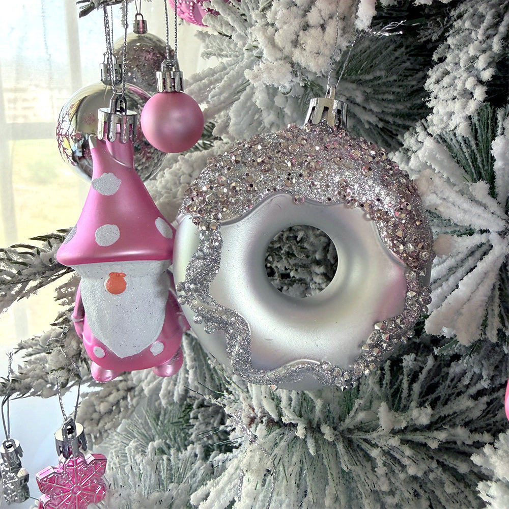 60 Piece Christmas Donut Santa Gnome Ball Hanging Ornament Set