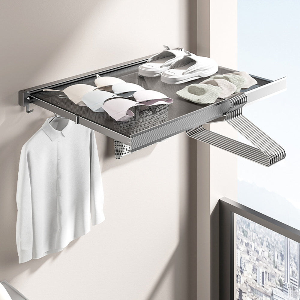 Wall Mounted Retractable Laundry Drying Rack with 6 Hooks