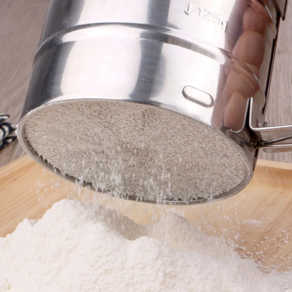 Stainless Steel Flour Sifter One Hand Press Crank Sifter for Powdered Sugar Shaker Duster