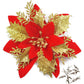 12Pcs Christmas Glitter Poinsettia Artificial Flower with Clip and Stem