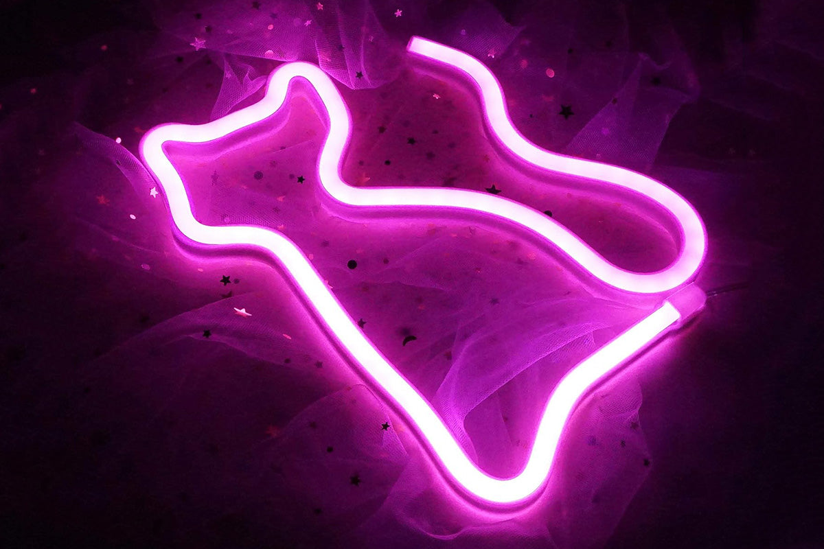 LED Cat Rainbow Neon Sign Lights Bedside Night Light Lamp Bedroom Wall Decoration