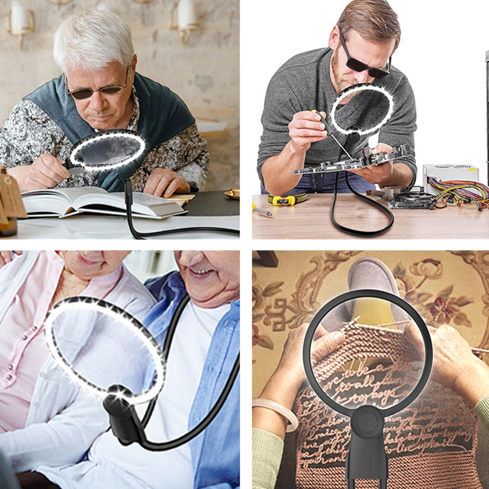 2Pcs Magnetic Neck 3X Magnifier with Light for Reading