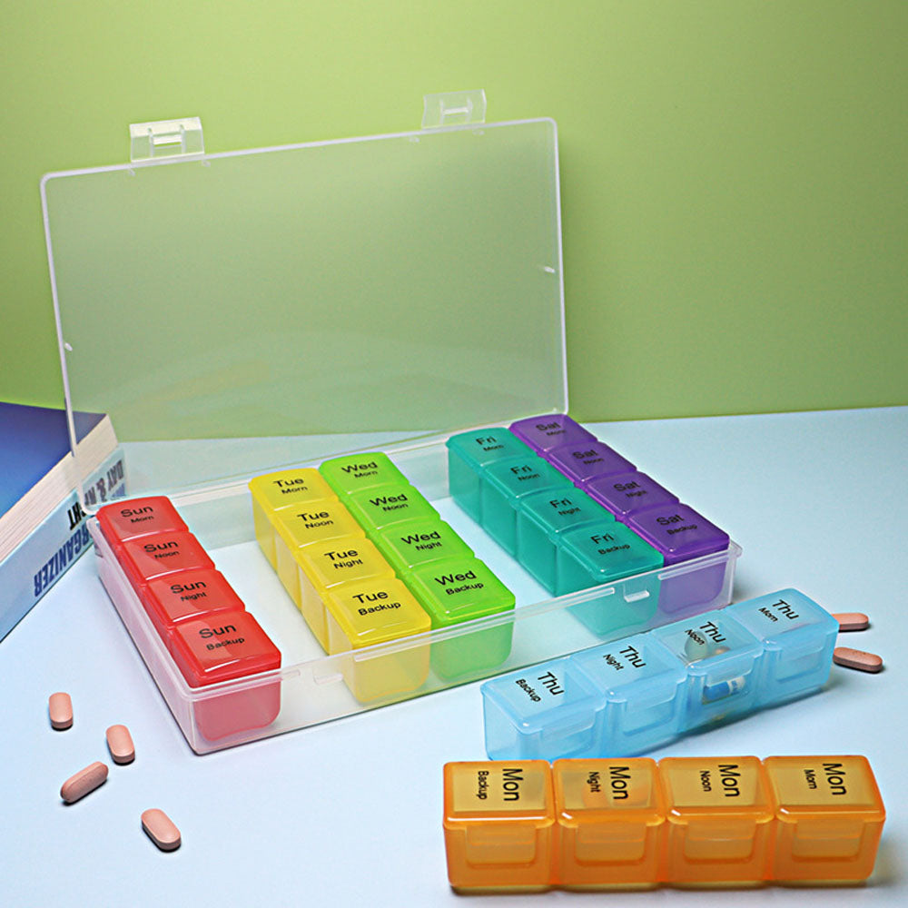 7-Day Pill Box Organizer 4 Times a Day Weekly Medication Dispenser