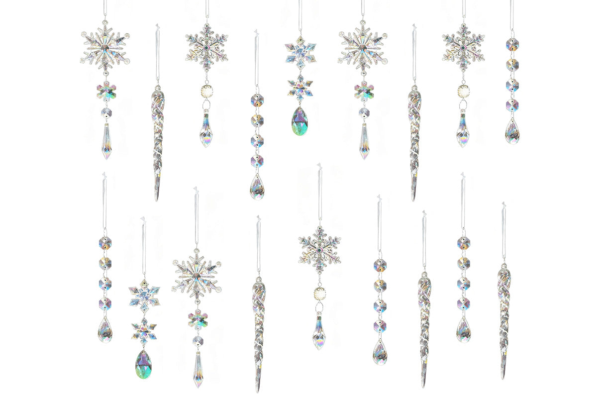 18Pcs Hanging Acrylic Christmas Snowflake Icicle Drop Ornaments for Xmas Tree