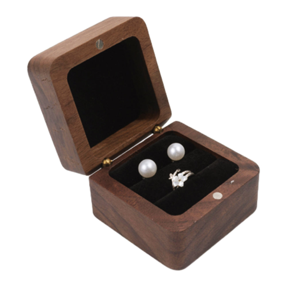 Double Holes Ring Storage Wooden Box for Jewelry Display