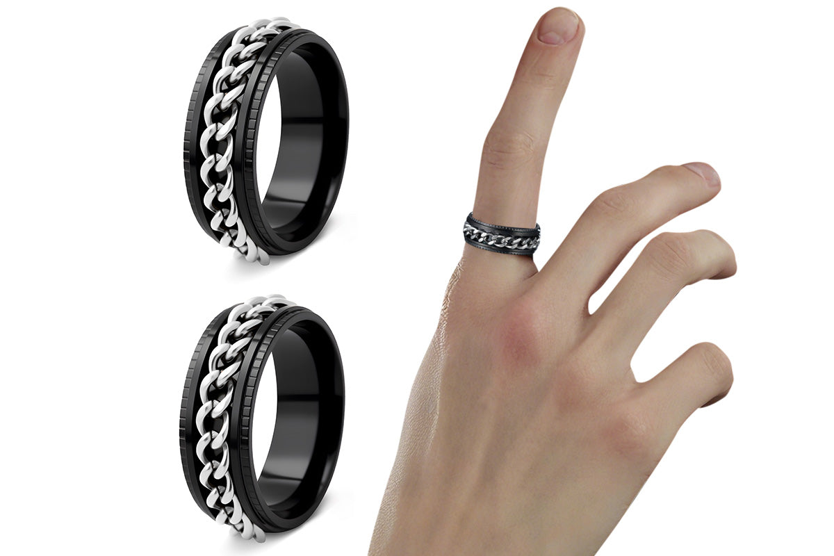 Fidget Rings Anxiety Spinner Rings Stainless Steel Chain Rings-Silver