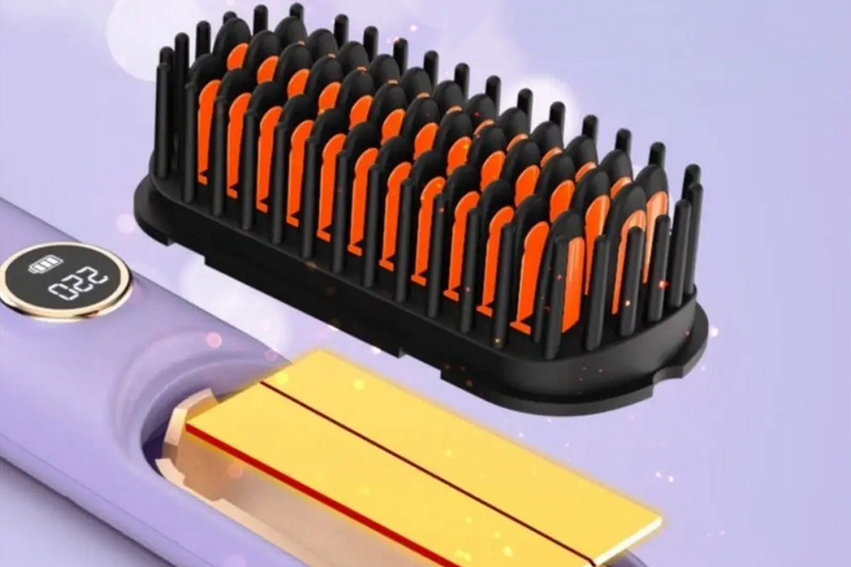 Cordless LCD Hair Straightening Brush 2-in-1 Portable Styling Tool for Travel