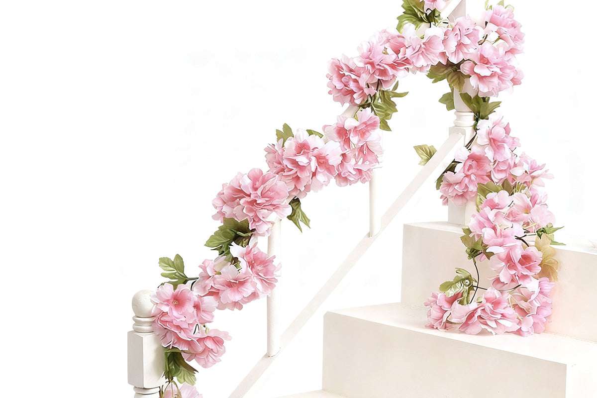 4Pcs Sakura Vine Artificial Silk Hanging Garland 2.3 m for Wedding and Home Decoration