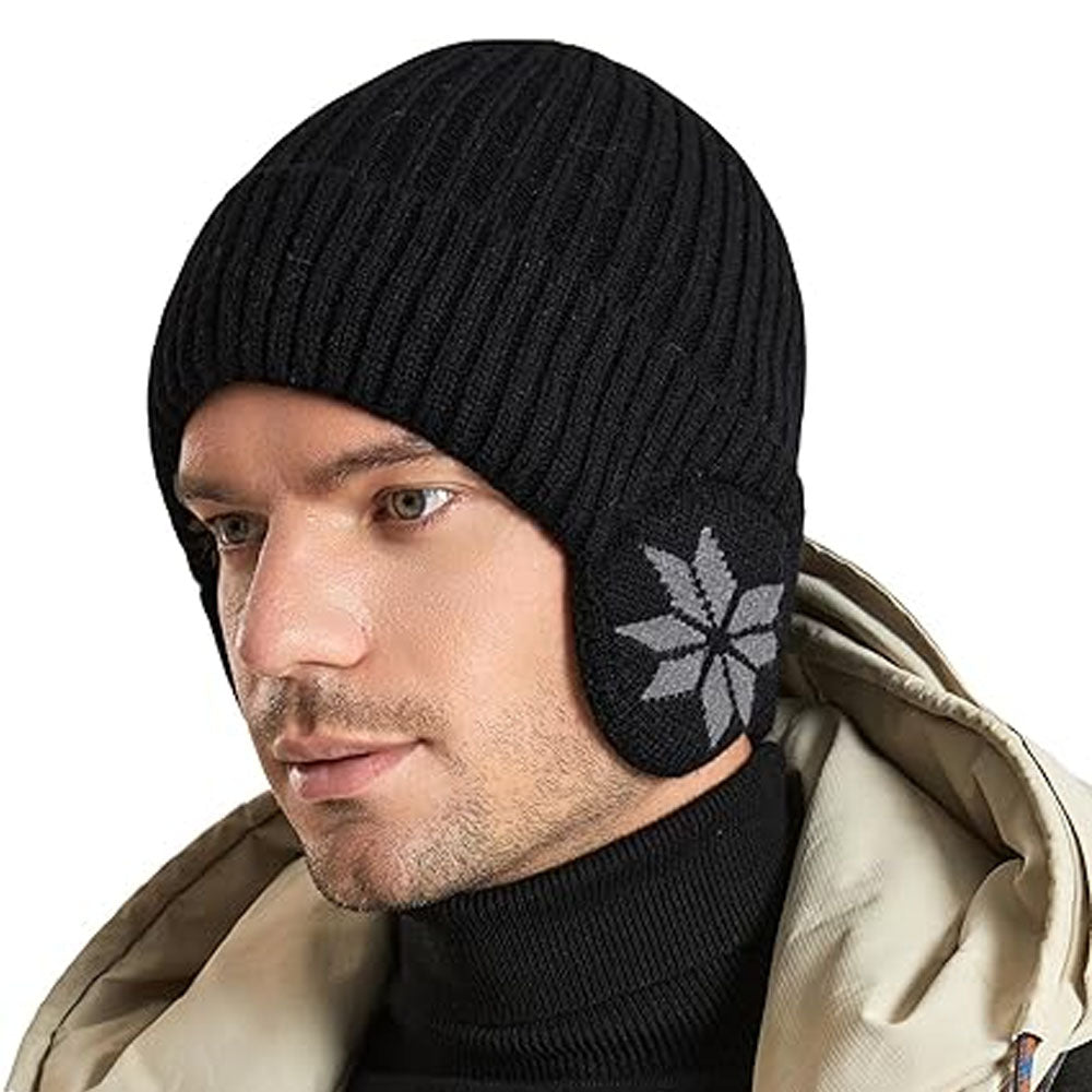 2-in-1 Warm Knitted Ear Flap Beanie Knitted Hat